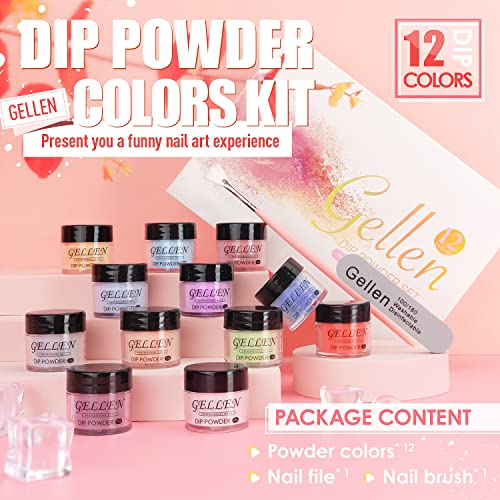 Gellen Dip Powder Nail Kit, 12 Colors Acrylic Dipping Powder Nail Kit, Rose Lavender Nail Dip Powder Colors - Pink Red Purple Glitter Dip Manicure #TOP2