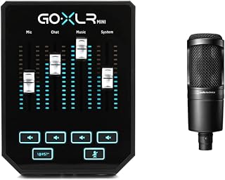 GoXLR Mini - Mixer & USB Audio Interface for Streamers & Audio-Technica AT2020 Cardioid Condenser Microphone (XLR connection) for voiceover, podcasting, streaming and recording