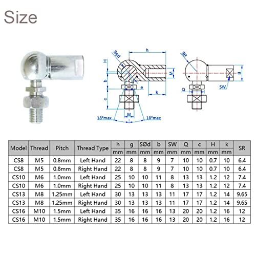 Hipicco Ball Head Joint Rod End Bearing, 4Pcs M5 Left Thread Carbon Steel Angle Ball Joint #TOP3