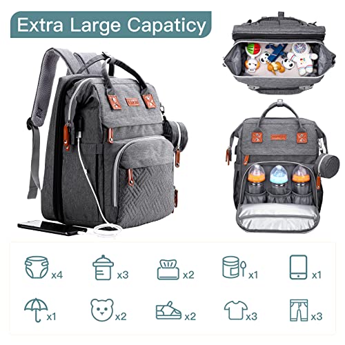 Image of ISMGN Diaper Bag Backpack with Changing Station, Extra Large Diaper Bag, Multifunctional Diaper Bag, Baby Bag, Deep Gray