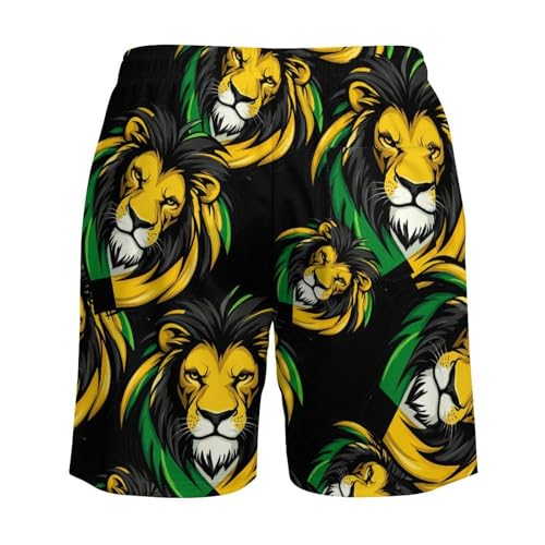 Jamaican Flag Lion Mens Swim Trunks with Quick-Drying Lining Beach Shorts for Outdoor Sports4