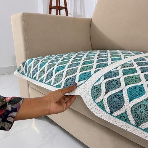 Image of Homerz Premium 'Maharaja Paradise Series' Sofa Cover | Net Fabric Sofa Cover | Washable, Anti-Dust Backed & Wrinkle Resistant Cover (Aqua Lattice, 2 Seater, Only Seat Cover)