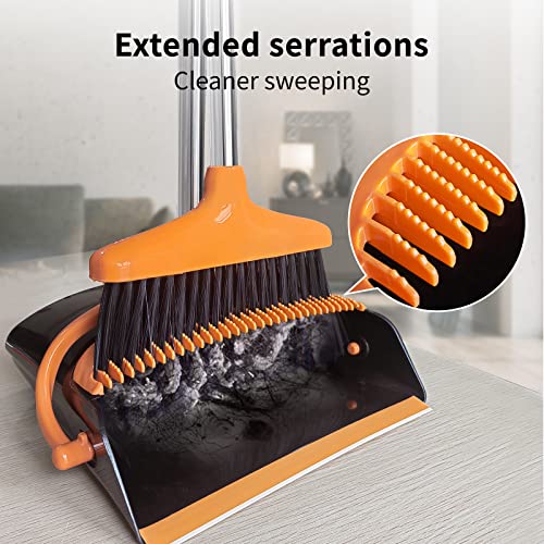 Broom And Dustpan Set(51" Long), Adjustable Length Stainless Steel Broomstick, Sstanding Dustpan And Broom For Office, Home Kitchen, Lobby Floor Use (Orange And Black) #TOP3