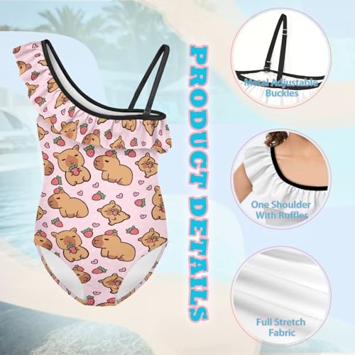 Girls One Piece Swimsuit Ruffled Halter Bathing Suit with Adjustable Strap Beach Sport Swimwear for 3-14 Years3