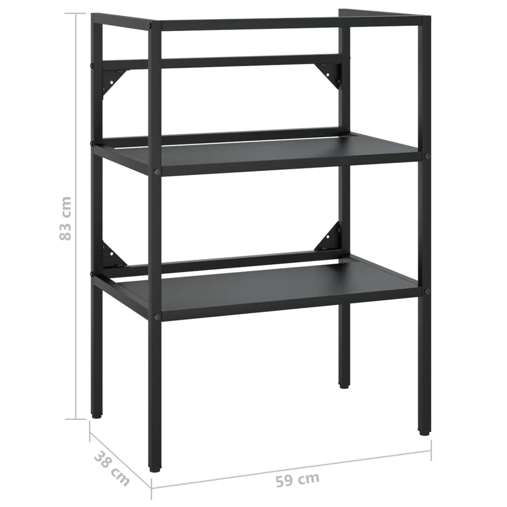 Bastidor de lavabo, negro, 59 x 38 x 83 cm, caja de almacenamiento de hierro con recubrimiento en polvo, resistente a la intemperie, toallero duradero