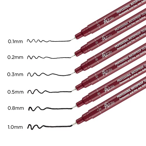 Acurit Waterproof Technical Pens - Professional Waterproof Technical Pen, Rich Blank Ink, Acid-Free, Light Fast, For Sketching, Drawing, Calligraphy, & More! - [6-Pack - Assorted Sizes] #TOP2