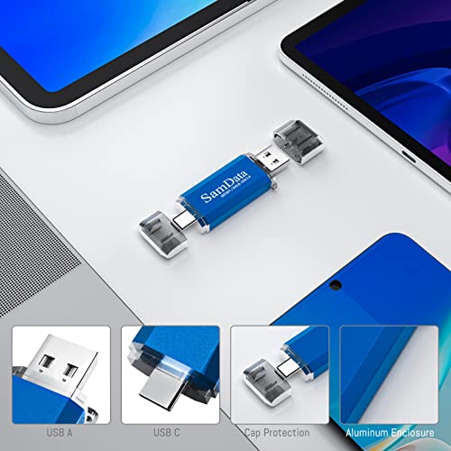 Samdata 64Gb 1 Pack 2 In 1 Otg Usb C + Usb Flash Drives Usb2.0 Thumb Drives, High Speed Usb A And Usb C Dual Storage Memory Stick Compatible With Otg Usb C Smartphone Tablet Computer Mac Laptop, Blue #TOP2