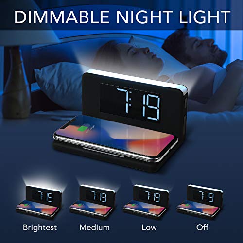 Rca Wireless Charger Alarm Clock - 10 Watt, Qi Charging With 4 In Lcd Display, Dimmable Nightlight And Additional Usb Charging Port #TOP5