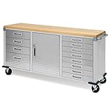 Seville Classics UltraHD 12-Drawer Lockable Rolling Cabinet Workbench, 72' x 20' x 37.5', Granite...