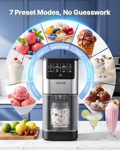Image of VEVOR Ice Cream Maker, 7-in-1 Frozen Treat Maker for Gelato, Sorbet, Milkshake, Frozen Yogurt & Lite Ice Cream, Homemade Ice-Cream Machine with One-Touch Mix-in + Respin for Smooth, Creamy Texture