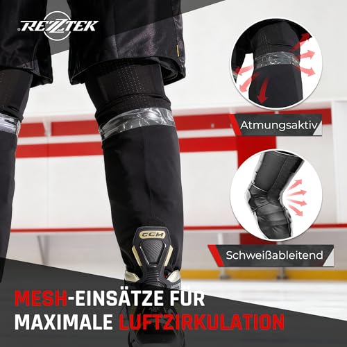 Rezztek Elite Hockeysocken – Technische Eishockey-Schutzsocken mit elastischer Passform, Belüftung und strapazierfähigem Design – Hockeyzubehör (Schwarz, Größe L)