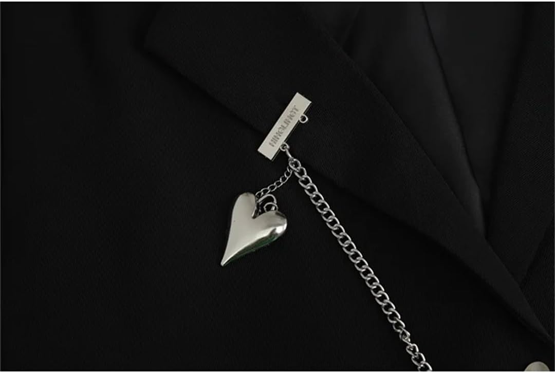 Vsadsau Casual Crop Blazers For Women Long Sleeve Turn Down Collar Chain Jackets Single Button Coats