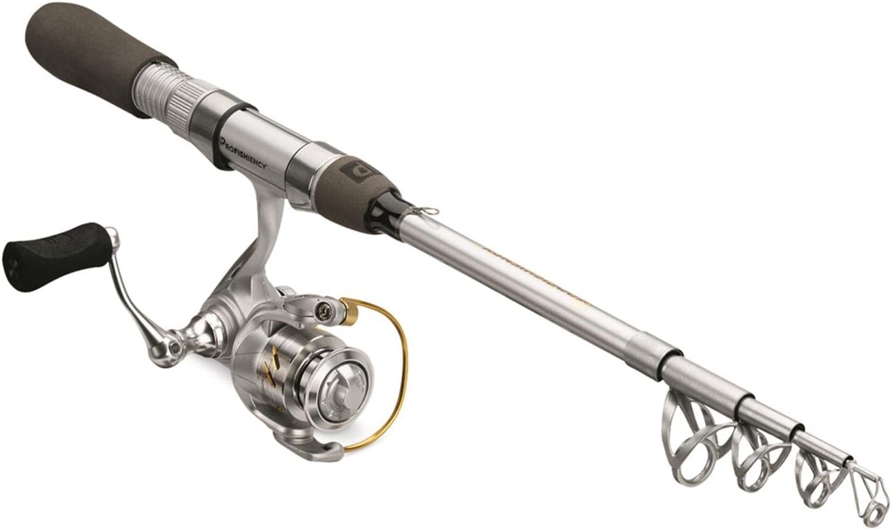 ProFISHiency: Premium Spinning Pocket Combo | Medium Action IM6 Graphite | 43” Telescopic Rod | Tiny Spinning Reel w/ 5.2:1 Gear Ratio (6+1 Bearing System w/Braid-Ready Spool), Silver/Gold