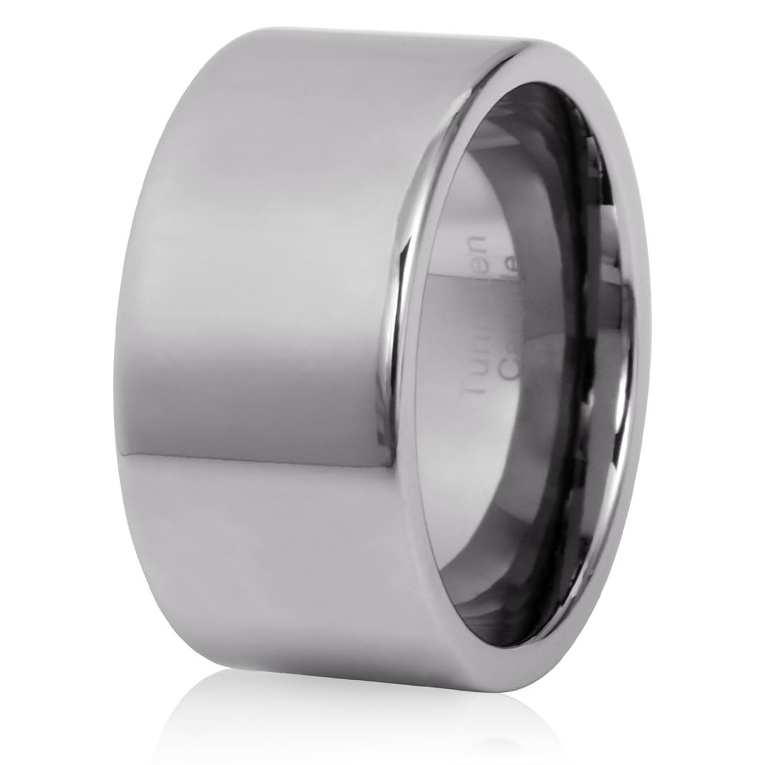 Fashion Month Anillos de carburo de tungsteno de 10 mm para hombre, promesa de boda, banda ancha, joyería simple, pulido plano, acabado brillante/mate