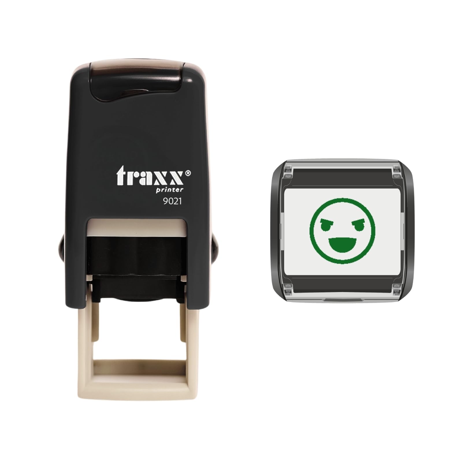 Traxx 9021 Loyalty Card Self Inking Rubber Stamp *A Mischievous Face Emoticon in Green Ink*