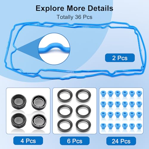 Image of VS50814R Valve Cover Gasket Set Fits for Ford Explorer Edge Mustang F-150 2015-2020, Valve Cover Gaskets VS50722 Replace for Lincoln MKX /Z /S /T Transit 150 /250 /350 and More Models (36PCS 3.5 3.7L V6)