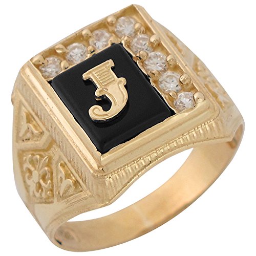 Jewelry Liquidation 14k Yellow Gold Black Onyx White CZ Accented Mens Classic Letter J Initial Ring Jewelry Liquidation 14k Yellow Gold Black Onyx White CZ Accented Mens Classic Letter J Initial Ring
