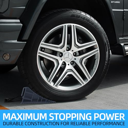 Image of Homeon Wheels RV Camper Large Wheel Chocks Extra Wide with Handle and Rope for Travel Trailers, Cars, Tire Chocks Blocks 2 Packs Hard Plastic Heavy Duty(Gray)