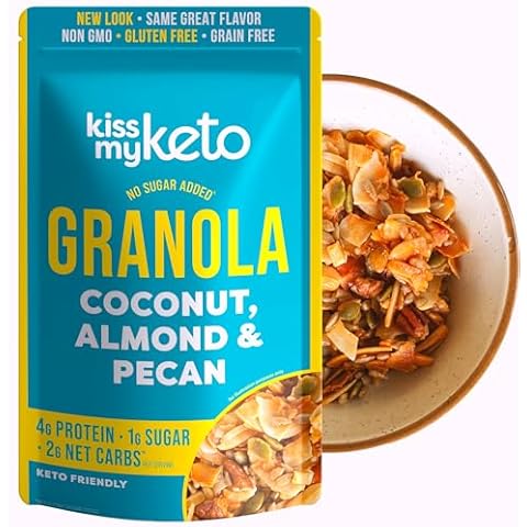 Kiss My Keto Granola Cereal – Coconut Almond Pecan Keto Granola Low Carb Cereal (2g-Net) Low Sugar Granola (1g) – Grain Free Granola Keto Cereal, Gluten Free Granola – Keto Nut Granola for Yogurt Cover