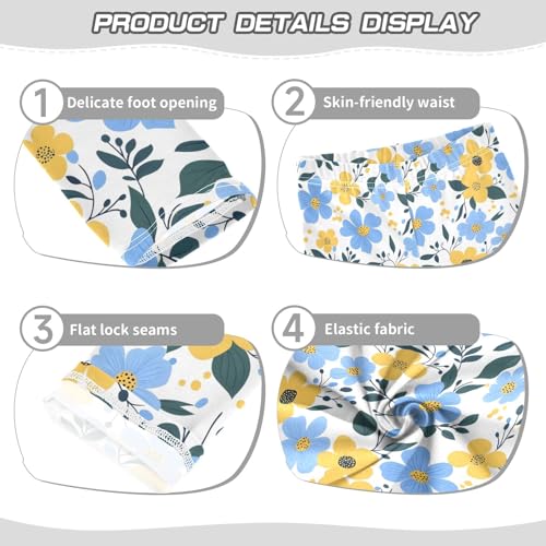 Girls' Athletic Leggings Ankle Length Yoga Dance Pants Kids Teen 4T Blue Yellow Flower3