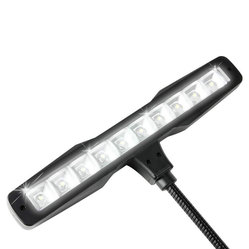Infitronic IN10LEDNL – 10 LED lámpara para atril de partituras, lámpara de piano, lámpara de lectura, lámpara de pinza, 2 niveles de santidad, color negro