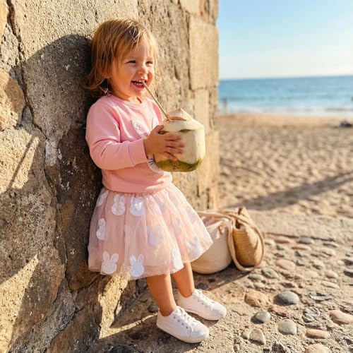 Image of Toddler Girl Easter Outfit Cute Bunny Letter Embroidery Sweatshirt Party Tutu Tulle Skirt Kids Spring Clothes