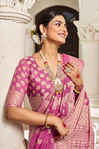Image of MADHUHANSH Women's Cotton Linen Saree with Unstitched Blouse Piece and Floral Printed Pattern | Women Saree for Special Occasion | Stylish Modern Sarees
