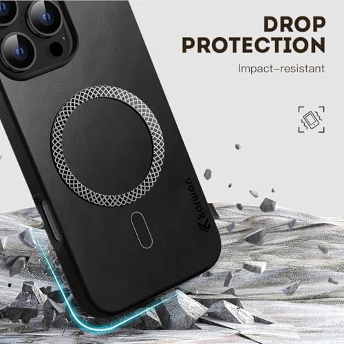 Image of KARWAN Shockproof Hybrid Leather Finish Back Case Cover Compatible with iPhone 16 Pro Max with Wireless MagEaze Charging Cover, Anti-Scratch Shield Case with Strong Minimalist Design (Black)