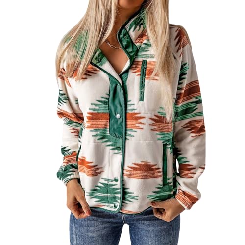 Womens Fleece Jacket Western Aztec Print Long Sleeve Snap Casual Button Down Shacket Trendy Jackets Fall Outfit Pocket