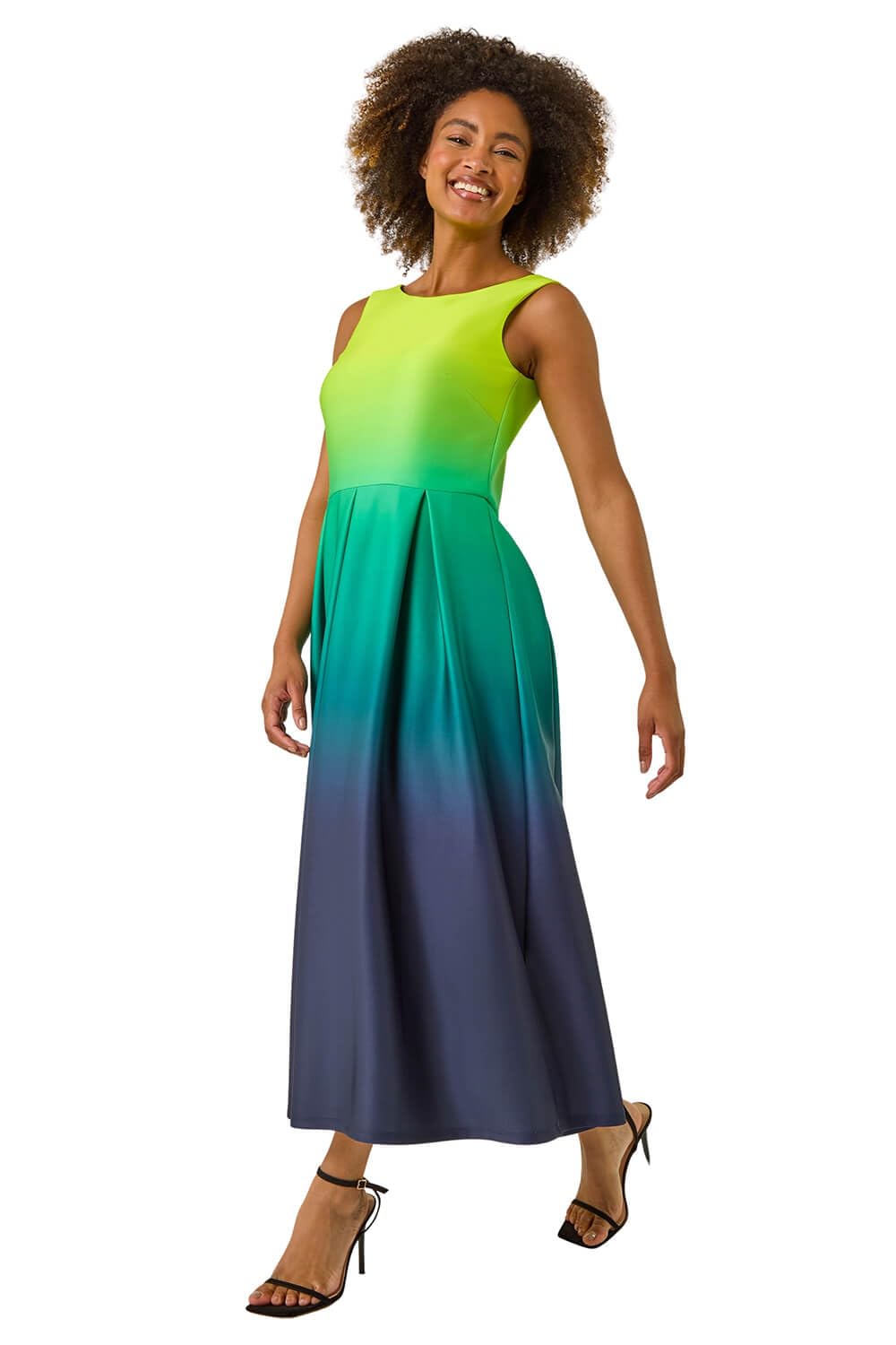 Roman Women's Green Ombre Pocket Stretch Midi Dress Size 14