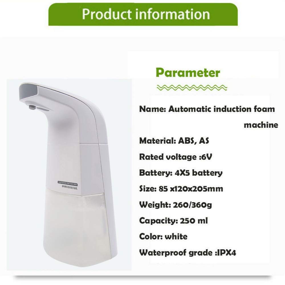 Dispenser Automatico di Sapone in Schiuma per Sensori 250ml Dispenser di Sapone in Schiuma A Induzione Intelligente Senza Contatto Bianca