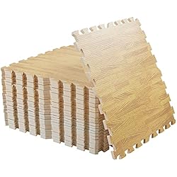 LUVODI 24 Piezas Alfombra Puzzle de Espuma EVA 60 x 60 Alfombrilla Antideslizante de Grano de Madera Estera de Goma para Suelo Gimnasio Bebe Color Marrón Claro