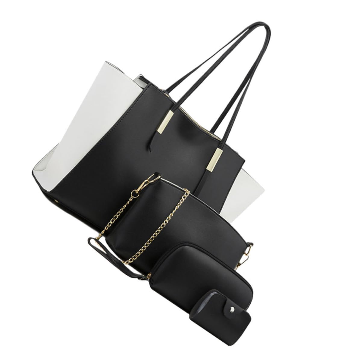 iplusmile 4 Pezzi Set Borsa Donna Raffinata Grande Capacità in Pu Nero Tre