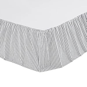 VHC Brands Sawyer Mill Ticking Stripe King Bed Skirt Black 78x80x16