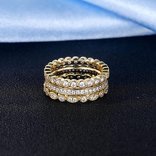 Opomomo 3Pcs 2Mm Women Stackable Eternity Ring Wedding Bands,18K Gold Plated Cubic Zirconia Promise Rings Set 6 #TOP3