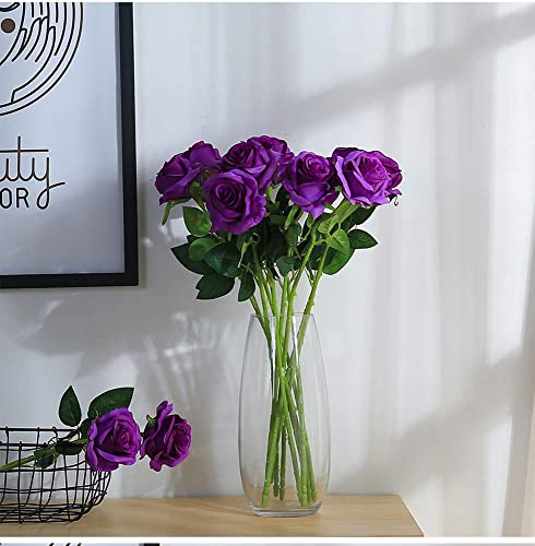 Laelfe 12 Pcs Large Purple Roses Artificial Flowers - Image 4