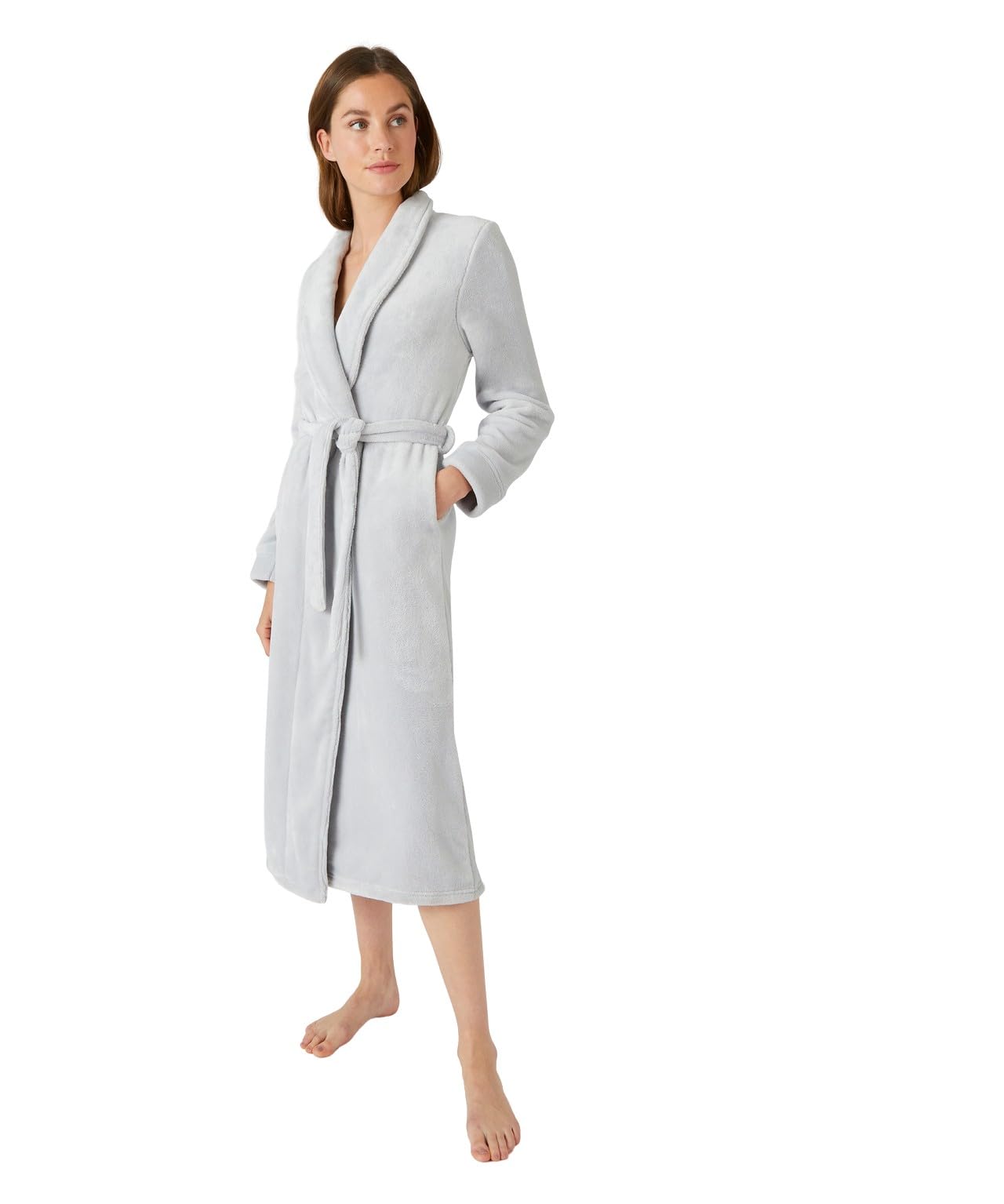 Damart Fleece Wrap Gown Women Nightwear Shawl Collar Thermolactyl Long Sleeves Grey