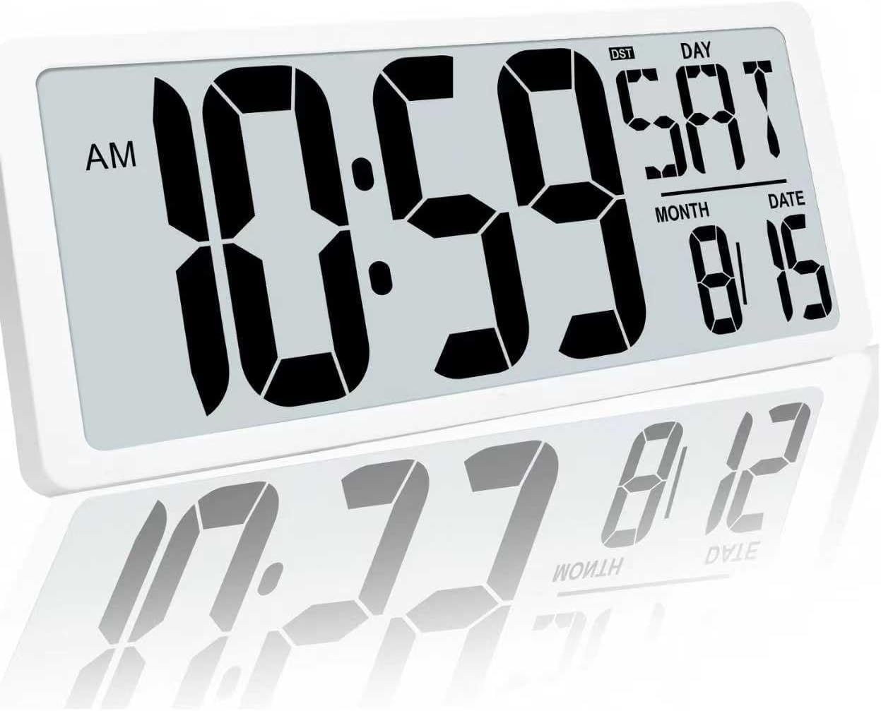 18.44''Digital Wall Clock with Large Display, Day Date Month Display, White