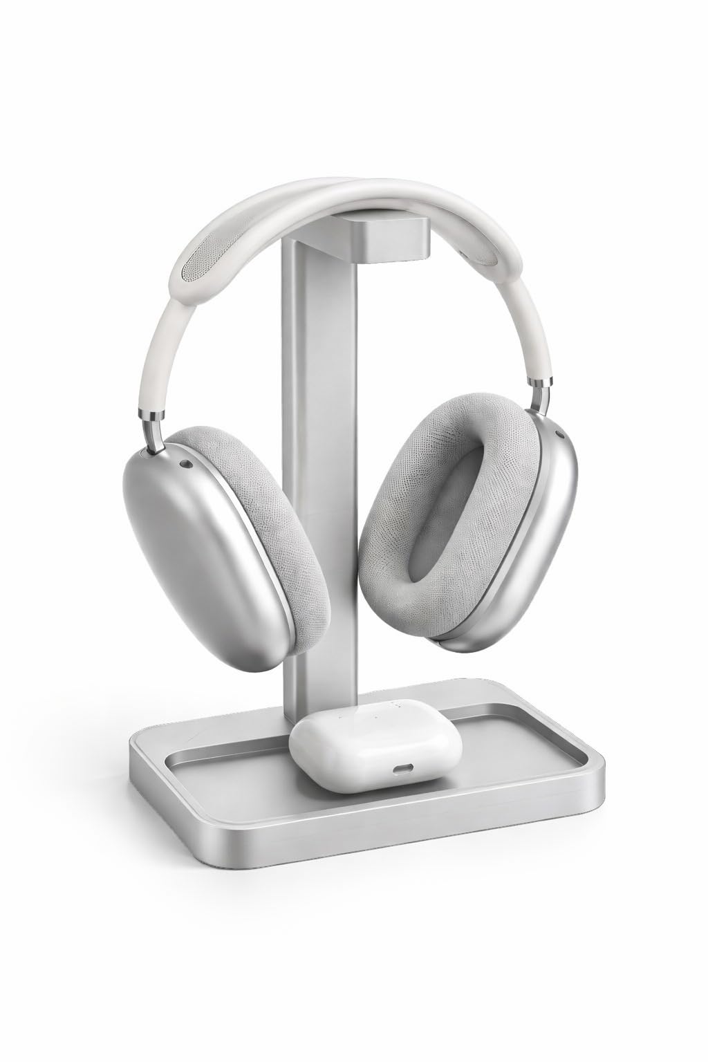Headphone Stand with Storage Tray, Silver, 22cm Height, Desk Organizer for Headphones and Earbuds, Compact Space-Saving Design (SILVER)