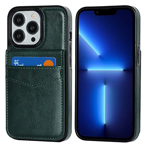 Image of KIHUWEY Compatible with iPhone 13 Pro Case Wallet with Credit Card Holder, Premium Leather Magnetic Clasp Kickstand Heavy Duty Protective Cover for iPhone 13 Pro 6.1 inch(Green)
