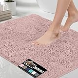 GORILLA GRIP Bath Rug Mat, Thick Soft Absorbent Chenille, Quick Dry Microfiber Mats, Rubber Backing Washable Shower Floor Rugs, US Designed Bathroom Bathmat Home Decor Accessories, 24x17 Dusty Rose