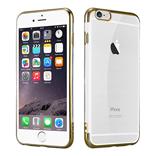 Image of Compatible With iPhone 6 6s Plus (5.5") - Gold Metallic Electroplating Bumper Slim Silicone Gel Clear Case Cover