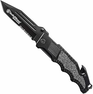 Smith & Wesson Border Guard SWBG6TS 10.1in S.S. Folding Knife with 4.2in Serrated Tanto Blade and G-10 Handle for Outdoor, Tactical, Survival and EDC