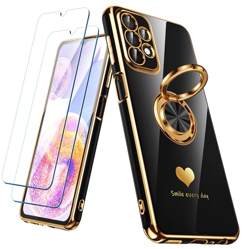 Coque Samsung Galaxy A23 5G noire avec 2 verres trempés et anneau