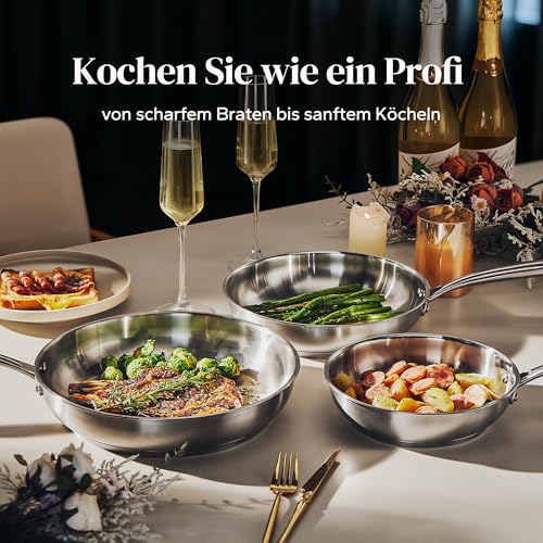 Redchef Bratpfanne 24 cm Induktion edelstahlpfanne unbeschichtet Schüttrand Bratpfanne für alle Herdarten Spülmaschinenfest & backofenfest – Ansicht 3
