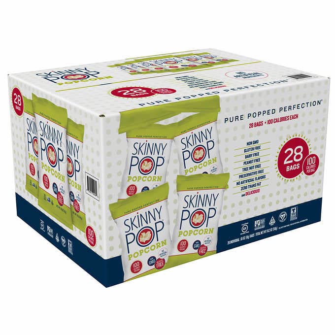 SkinnyPop Original Popcorn, Individual Snack Size Bags, Skinny Pop, Healthy Popcorn Snacks, Gluten Free, 0.65 Ounce (Pack of 28)