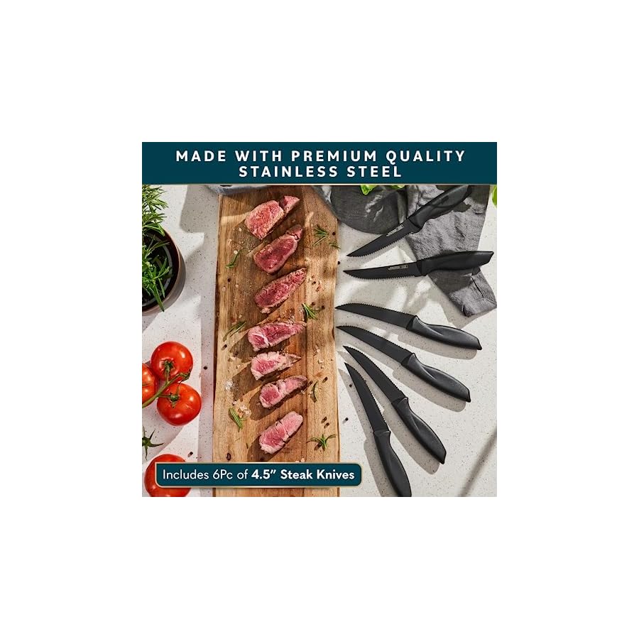 Home Hero Kitchen Knife Set with Sharpener - High Carbon Stainless Steel Knife Block Set with Ergonomic Handles (20 Pcs - Black)