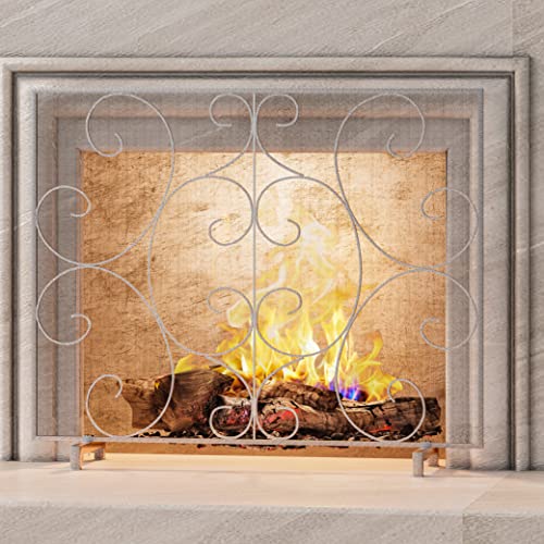 Kingson Single Panel Decorative Fireplace Screen Stand Alone Cover Handcrafted Durable Metal Mesh,...
