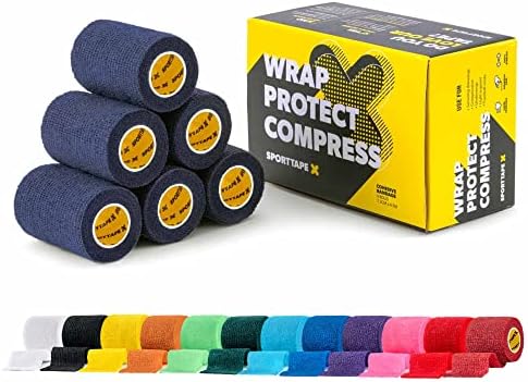 SPORTTAPE Self-Adhesive Football Sock Tape | 7.5cm x 4.5m - Black | Cohesive Bandage - Pet Bandage, Vet Wrap for Dogs, Horses | Compression Bandage, Shin Pad Tape, Football Ankle Tape - Single Roll