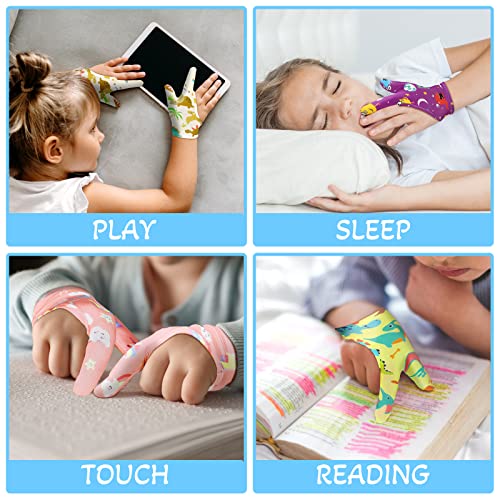 Janmercy 16 Pcs Thumb Sucking Stop for Kids Chewy Gloves Stop Breathable Thumb Guard for Nail Biting Gloves Cute Finger Sucking Stopper for Kids, 8 Style, 2 Finger(8-12 Years)